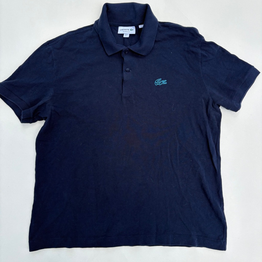 Lacoste Mens Classic Fit Short Sleeve Pique Polo Shirt Navy Blue FR 5 US L - Picture 2 of 5